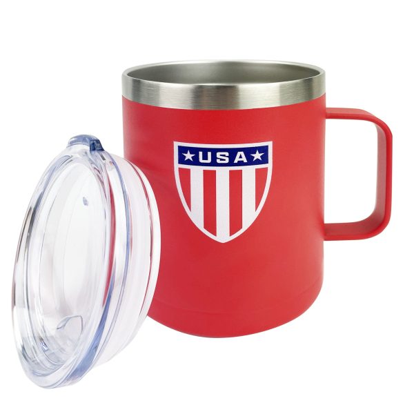 Americana Camper Style 14oz Mug: Red with Flag & Shield For Cheap